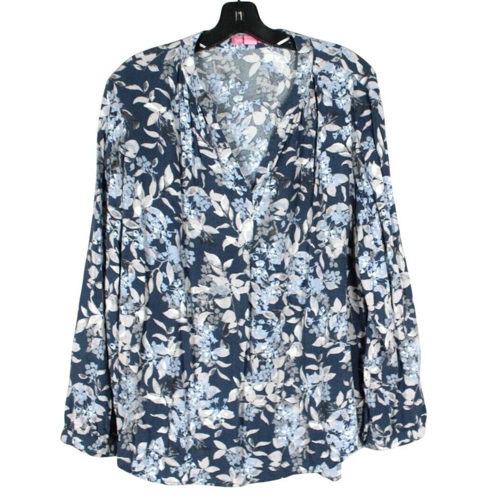 WOMAN WITHIN Light Pullover Blue/Gray FLORAL V-Neck Blouse/Tunic Top 18/20 L
